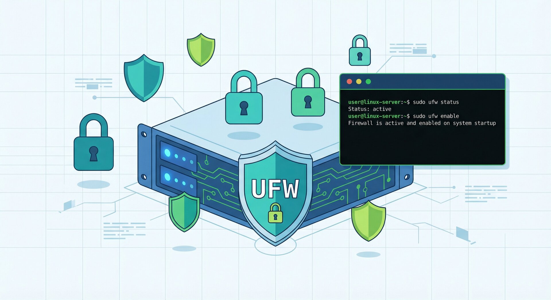 secure linux server ufw firewall configuration tutorial