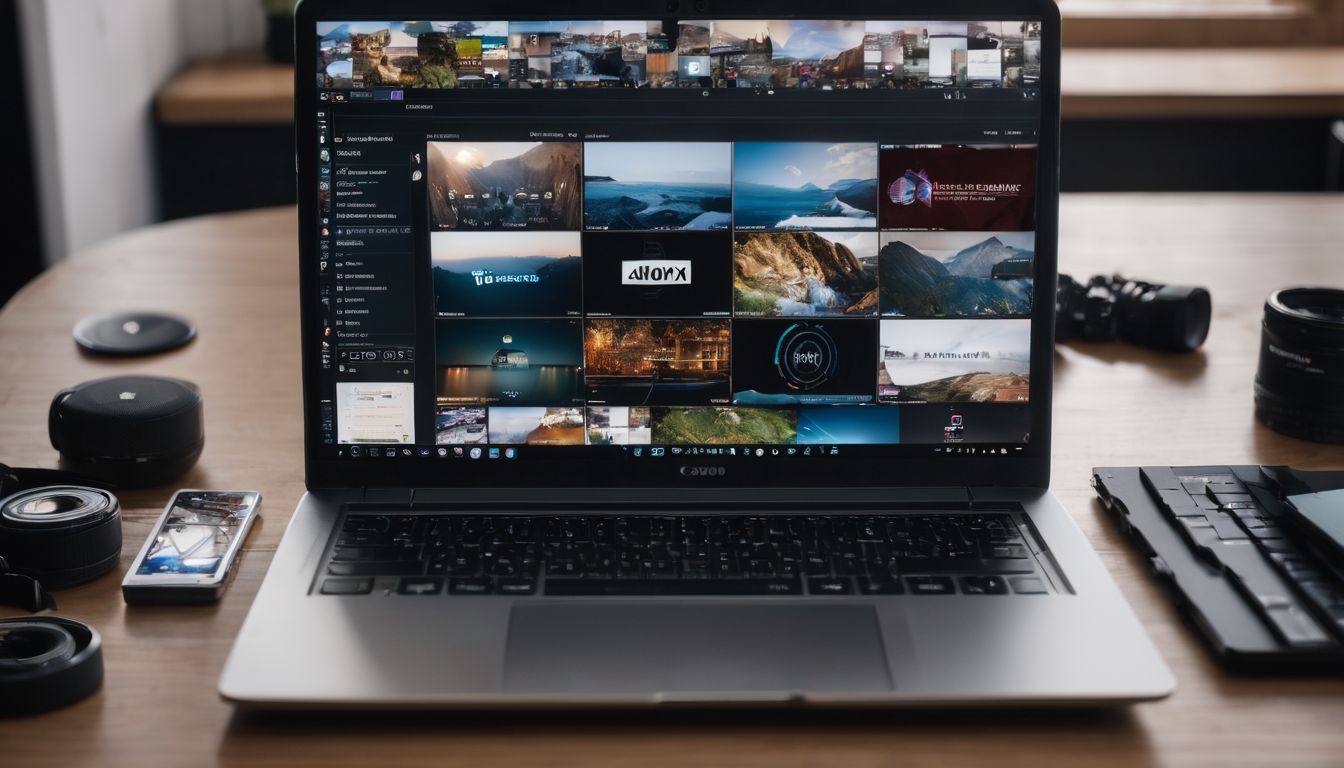 A laptop surrounded by open source software logos and icons.