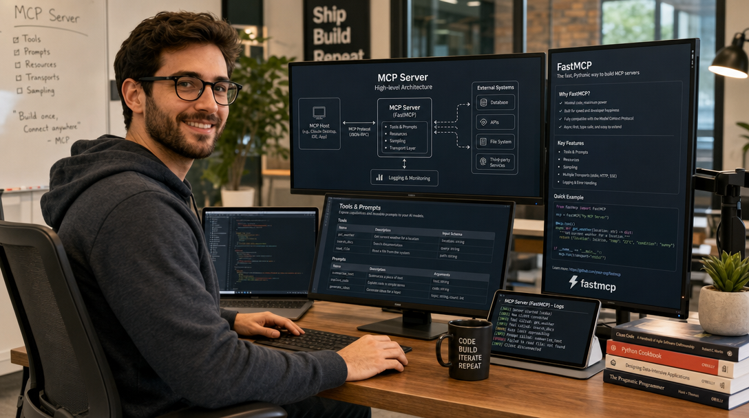 Developer building a custom MCP server in Python and TypeScript