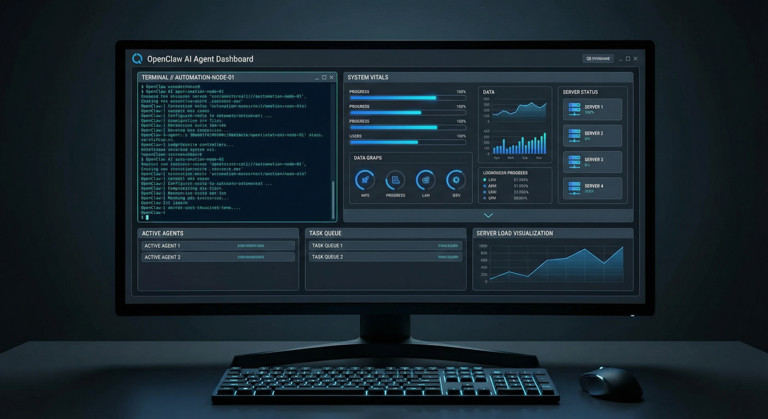 OpenClaw AI agent setup dashboard and terminal interface