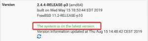 The GUI of pfsense shows the latest version